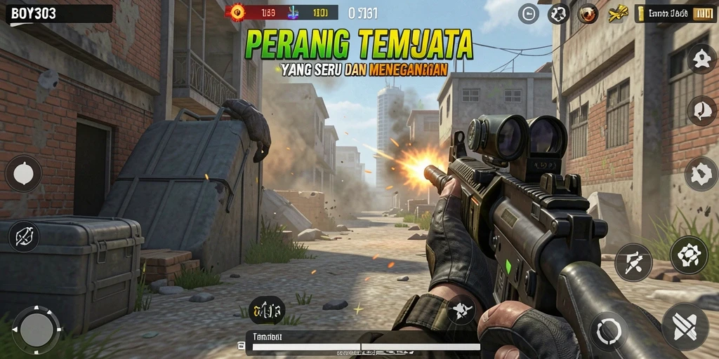 Tampilan antarmuka BOY303 saat beraksi di battlefield Tembak Senjata.