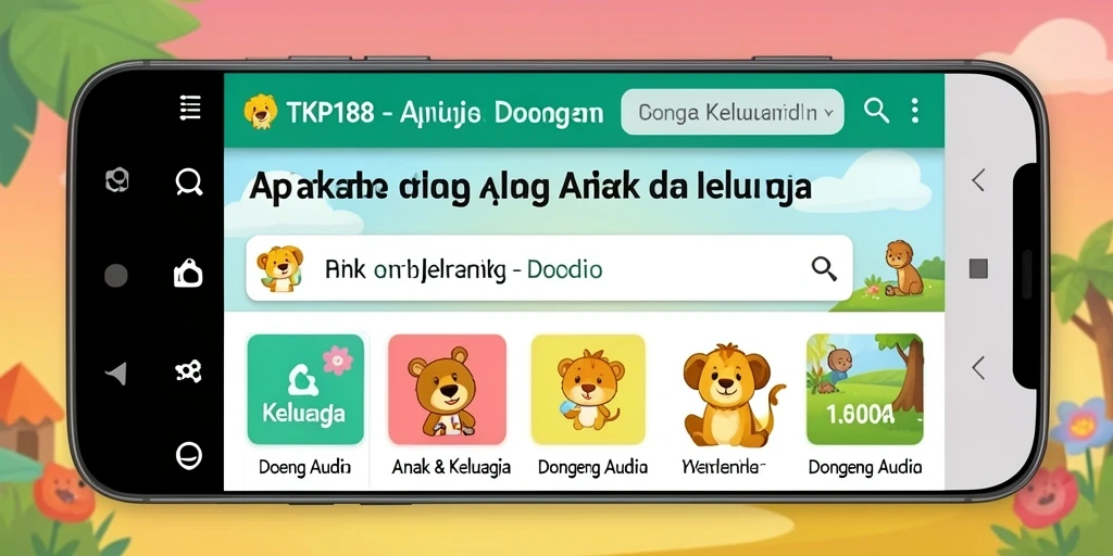 Tampilan antarmuka aplikasi Dongeng Audio yang ramah anak.